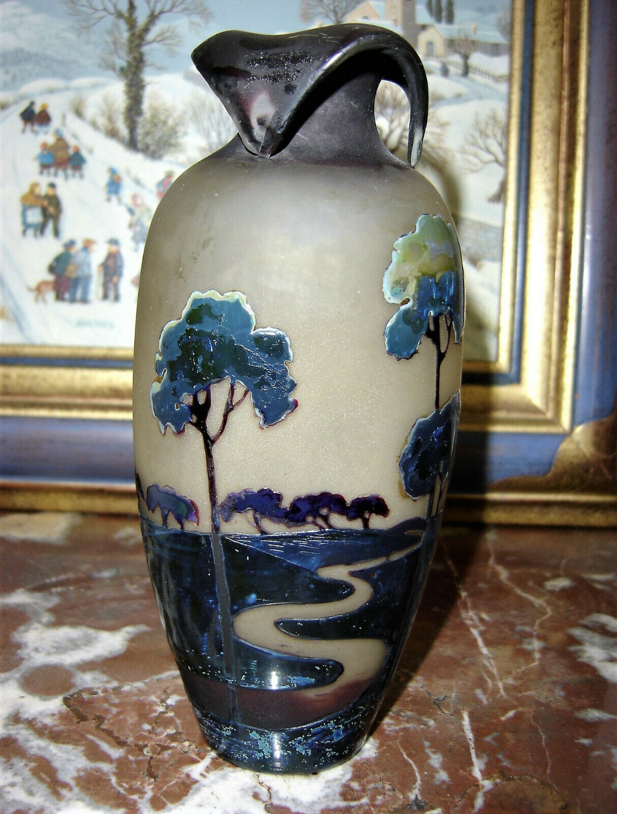 Muller-Vase mit Art-Nouveau-Radierungen