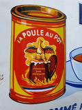 Plaque émaillée originale La Poule au Pot Blanche 1935