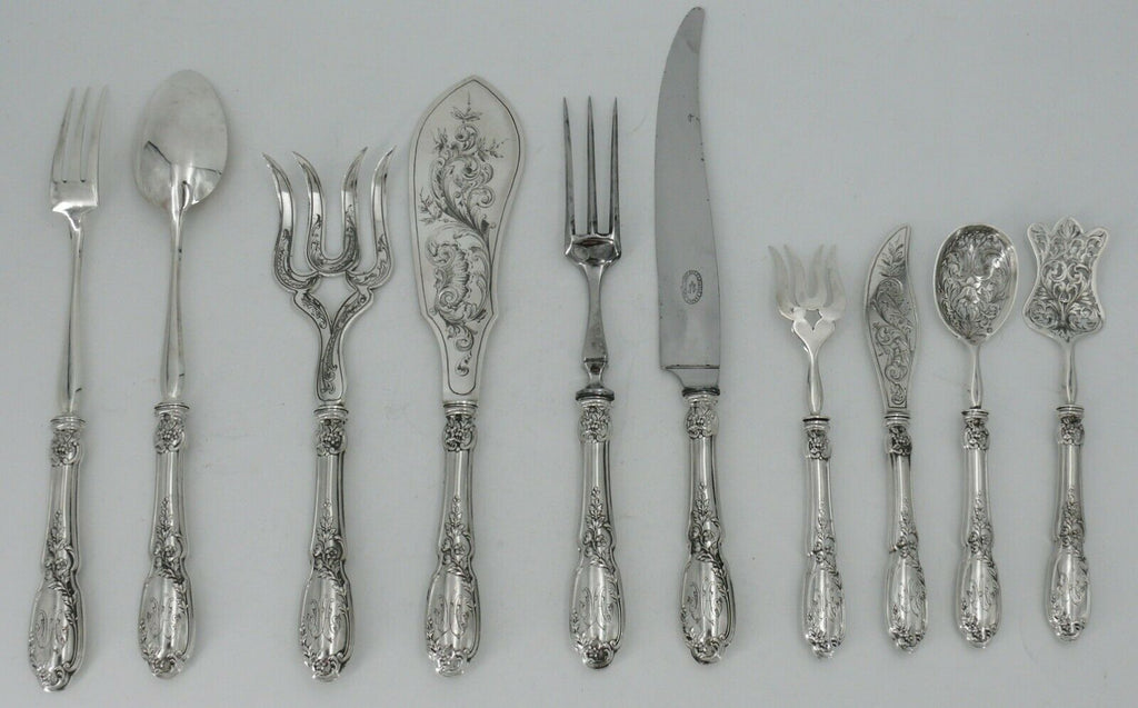 Coffret de 10 pièces de service argent massif Minerve