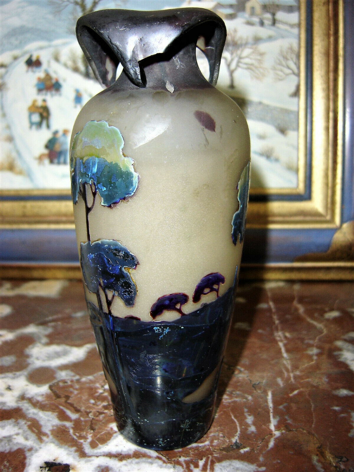Muller-Vase mit Art-Nouveau-Radierungen