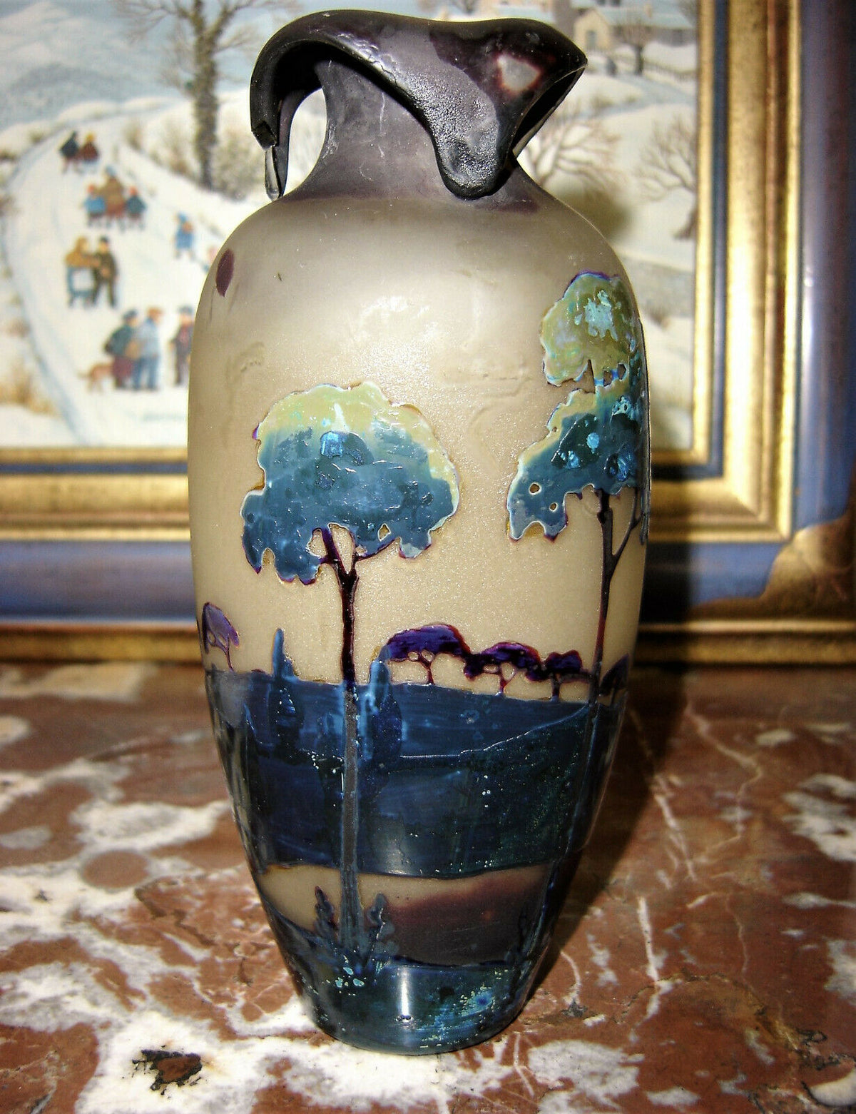 Muller-Vase mit Art-Nouveau-Radierungen