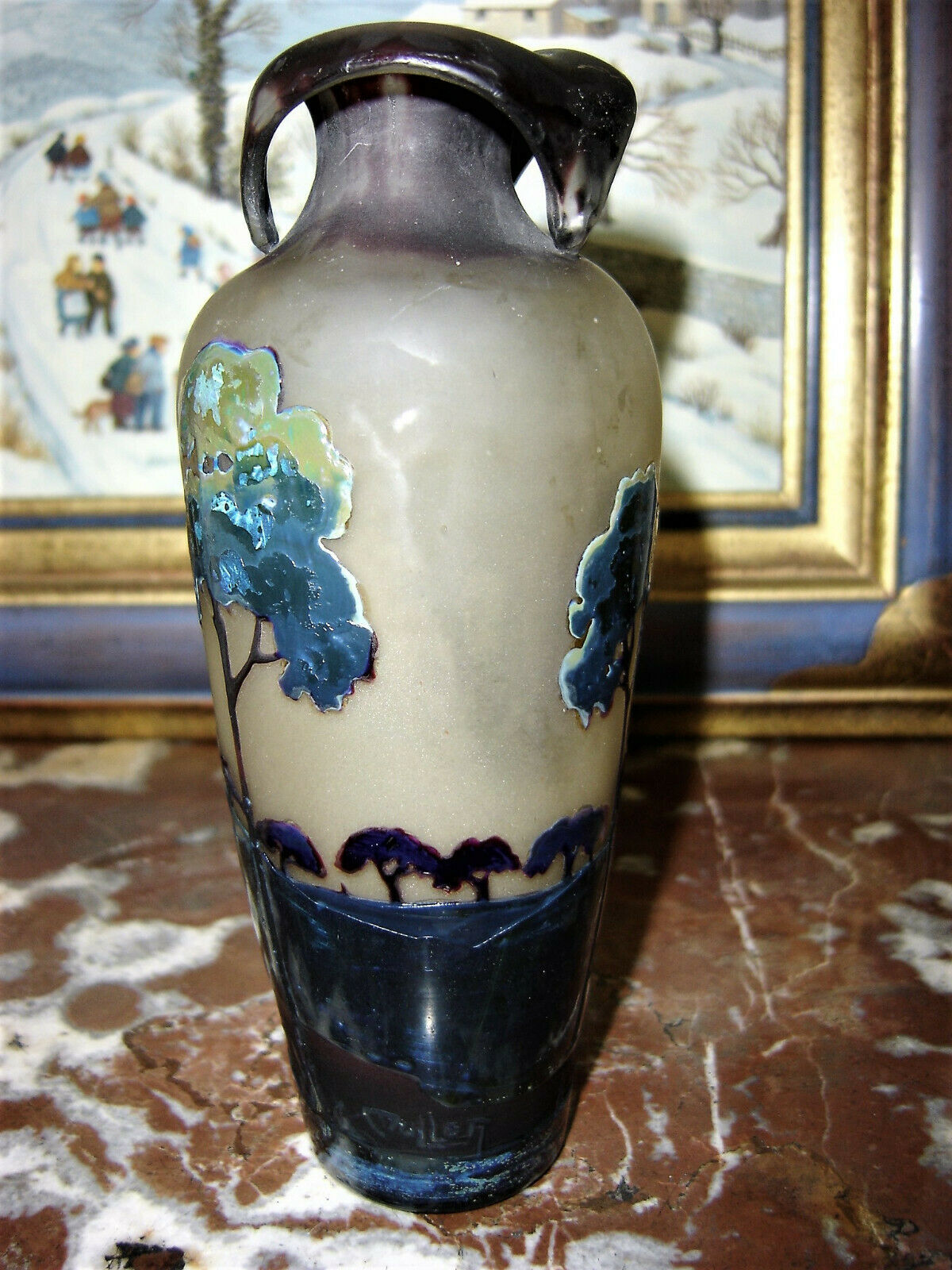 Muller-Vase mit Art-Nouveau-Radierungen