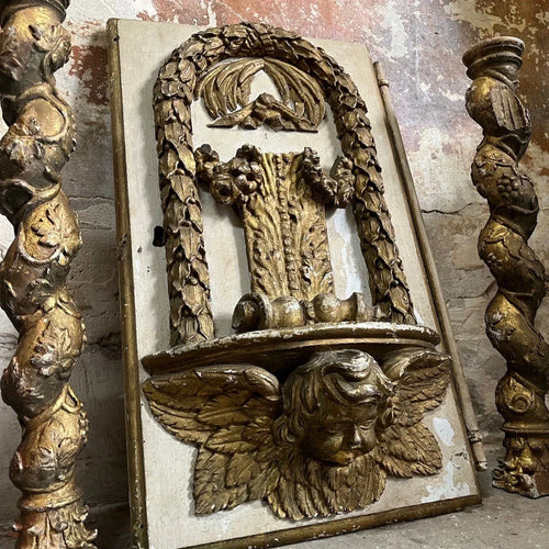 Ancienne porte de tabernacle XVIIIe – Église de Vouvant – Bois sculpté et doré
